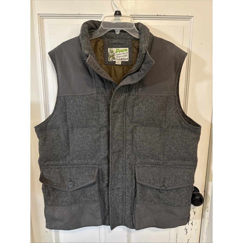 Eddie Bauer Vintage Mens YUKON Model Wool Goose Down Gray Vest Jacket Quilted XL